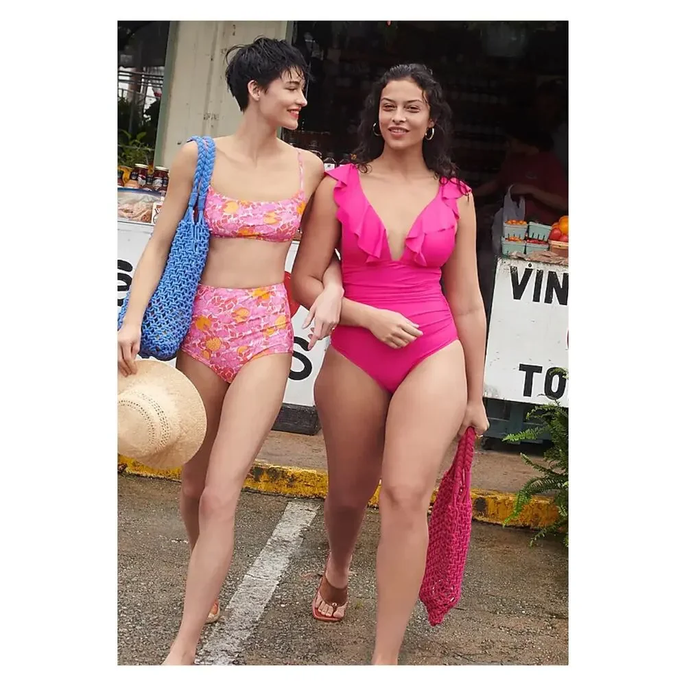 J.Crew Magenta Orchid Ruffle One Piece Swimsuit Sz.4 NWT